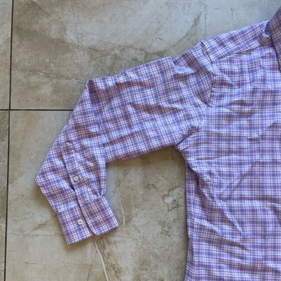 David Donahue Trim Fit Purple Plaid Dress Shirt - Picture 2 of 7